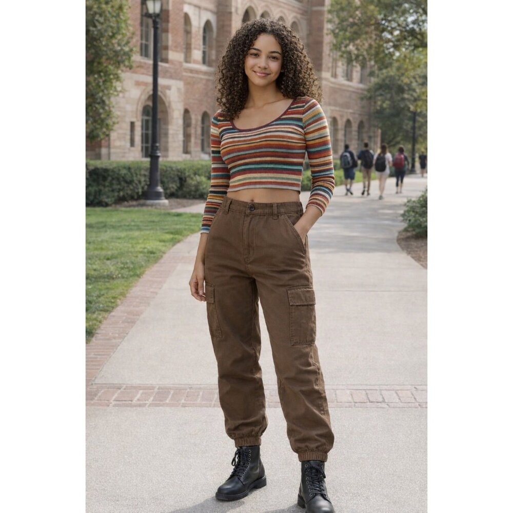 Allsaints Nola Cargo Pants Brown Elastic Cuff Utility Size 8 GUC Drape Stretch